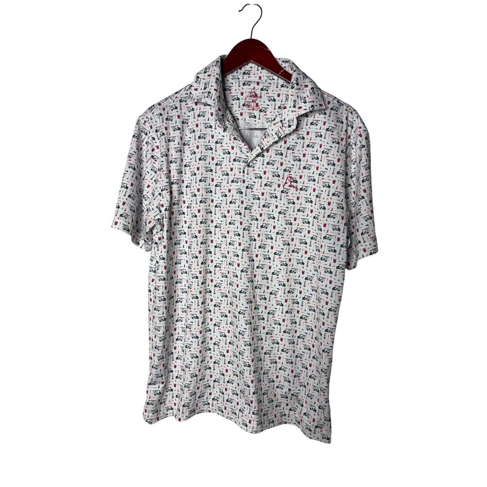 Rhoback golf cart print polo t shirt sz M